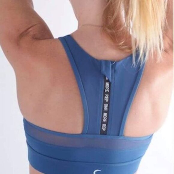 ZYIA Sports Bra Active AllStar Blue Halter Mesh Blue Zipper Back Size Small - Picture 3 of 9